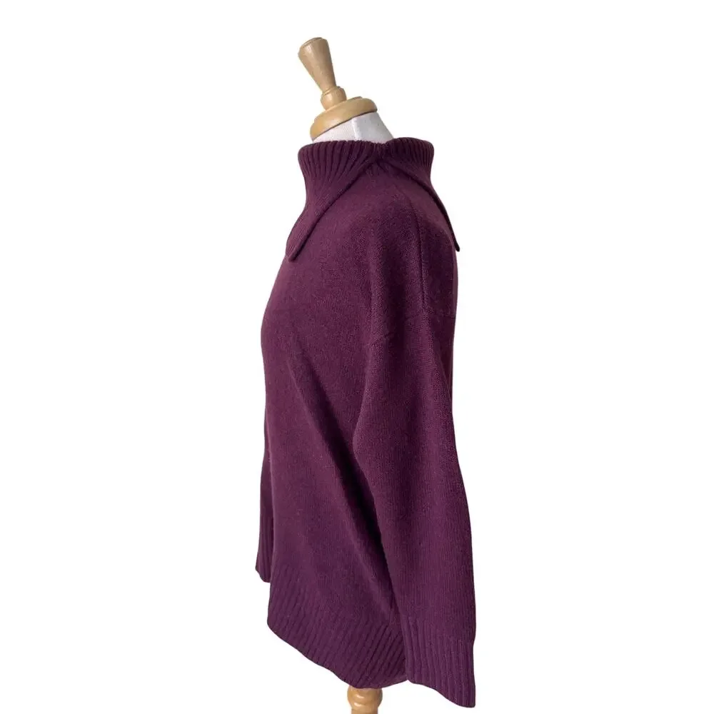 NORDSTROM Signature 100% Cashmere Split Neck Turtleneck Sweater Burgundy Small